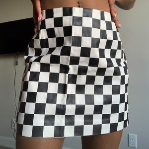 Checkered Leather Skirt